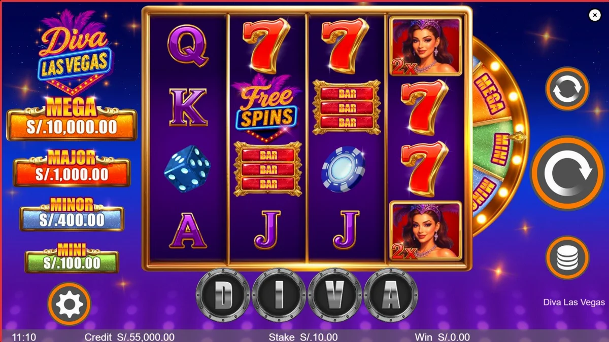 Diva Las Vegas slot com tema de showgirls e luzes de neon