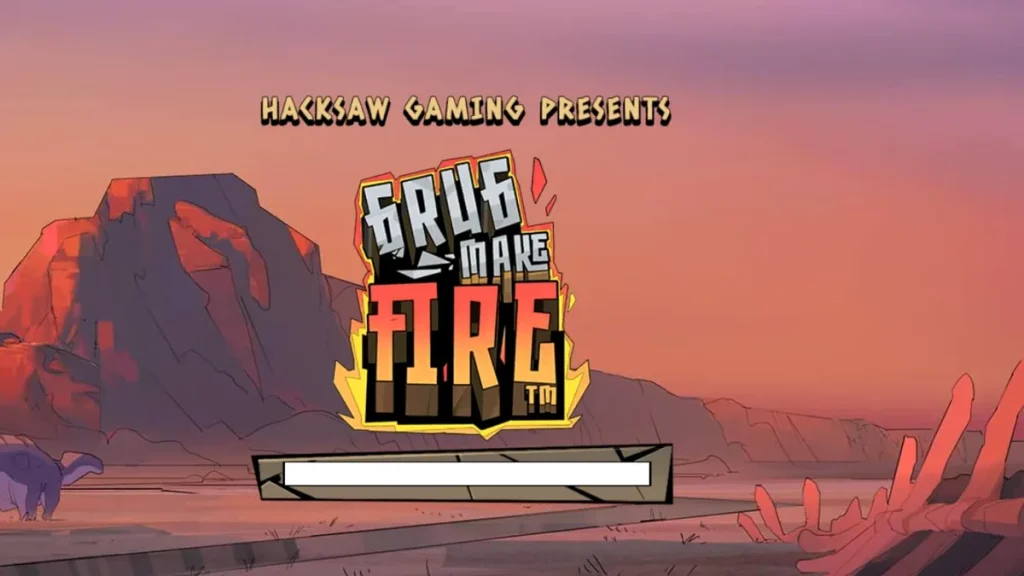 Grug Make Fire slot com símbolos em chamas e interface pré-histórica